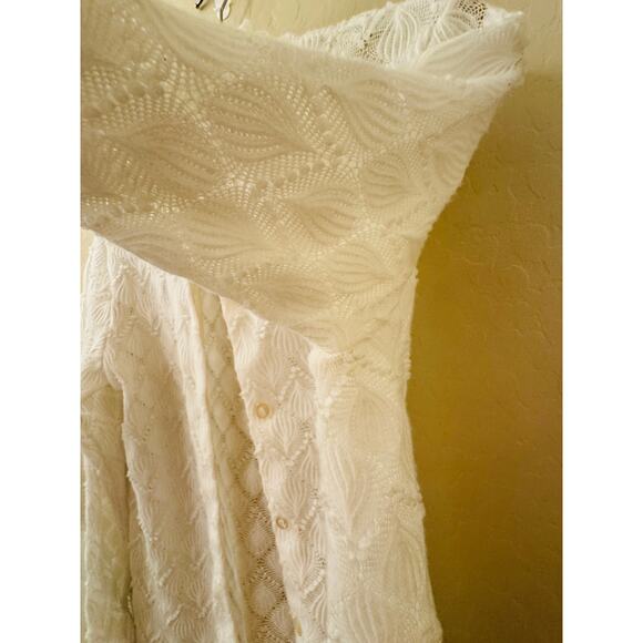 Vintage White Crochet Button Front Long Sleeve Cardigan Sweater Size Large - Picture 11 of 14